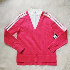 Magaschoni Pink Pullover Sporty Sweater $258 V Mock Neck Zip Size S Fuchsia Whit