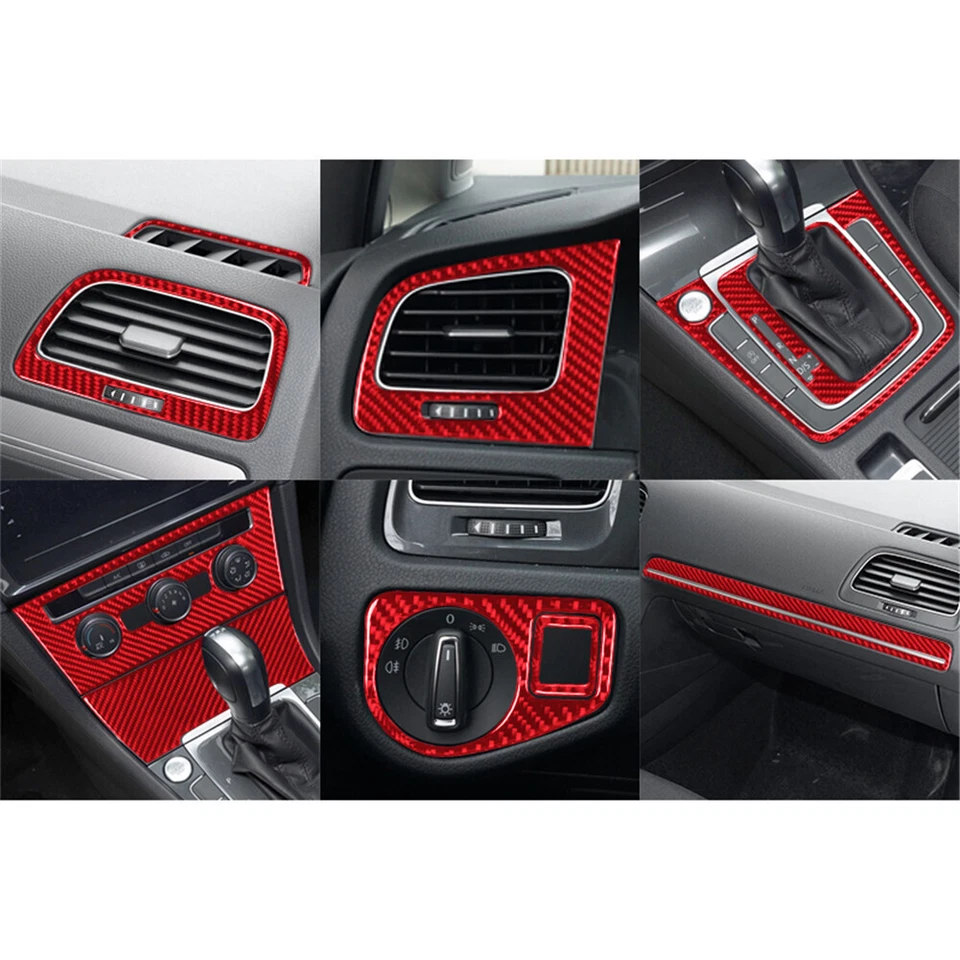 Tapicería interior completa de fibra de carbono roja 14 piezas para Volkswagen Golf 7 GTI MK7 14-19 Foto 3 de 4