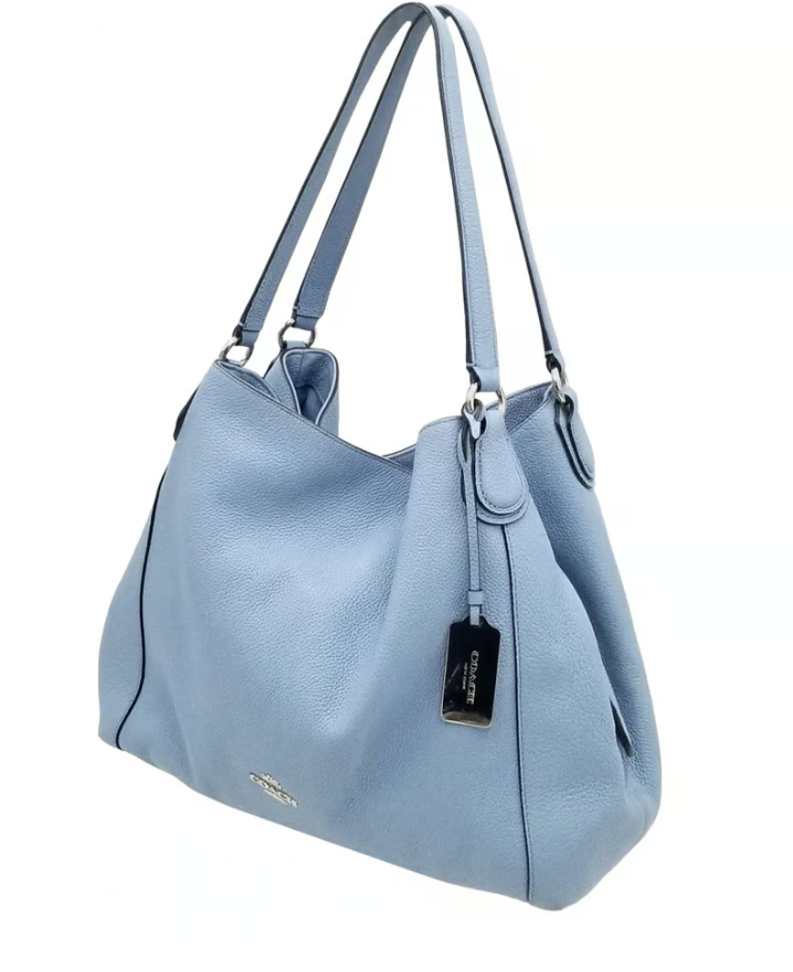 Coach Edie Turnlock Baby Blue Leather Triple Compartment
