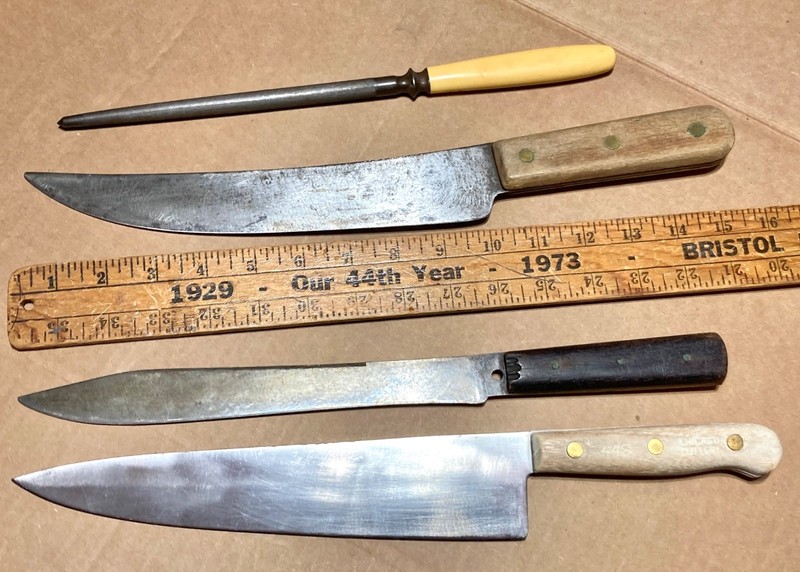 3-LARGE -CHICAGO CUTLERY Chef & Butchers Knives & antique steel - very good