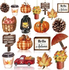 36PCS Wooden Fall Ornaments for Tree Thanksgiving Large, Orange 