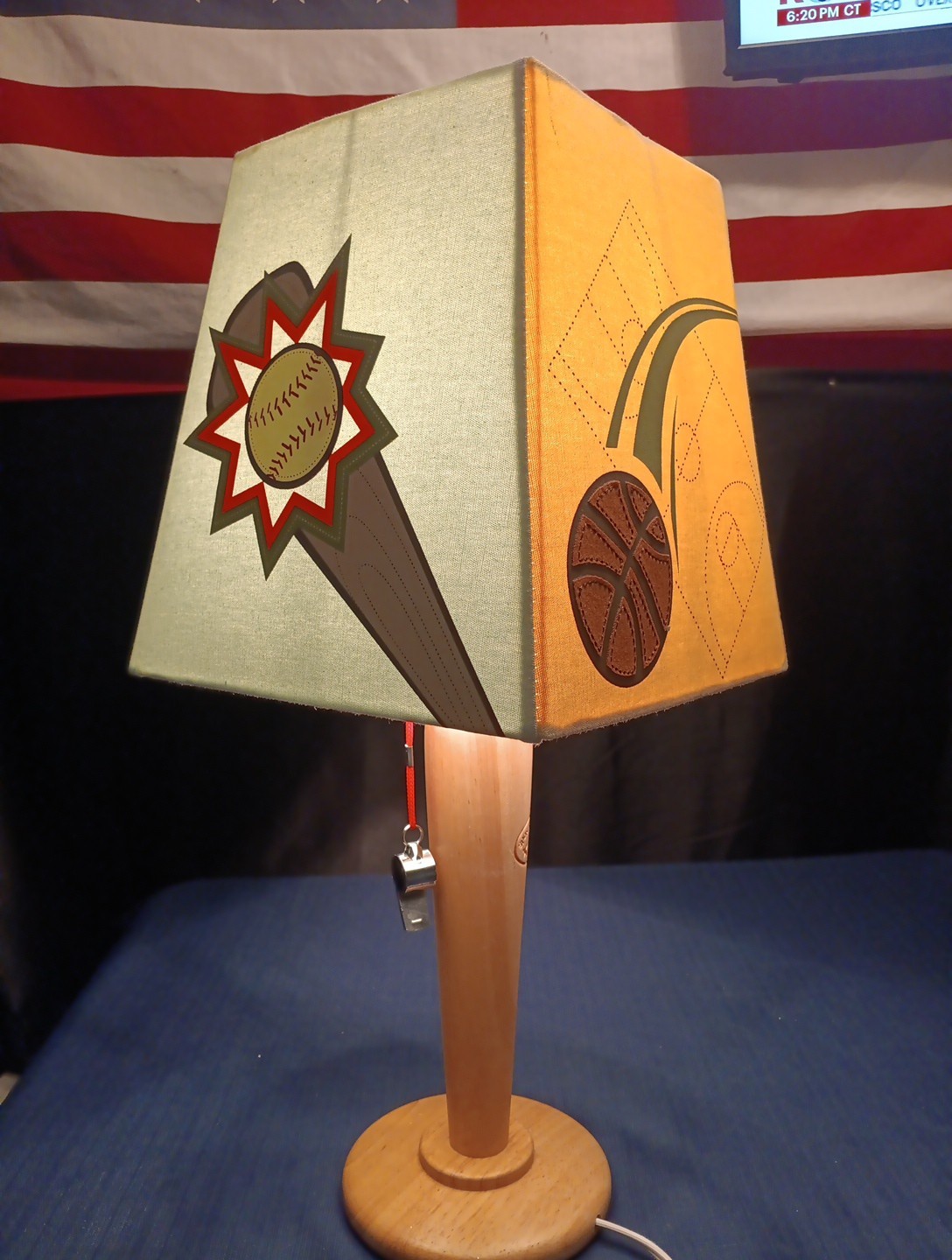 All Stars Kids Sports Wood Baseball Bat & Whistle Lamp Shade Light Football New