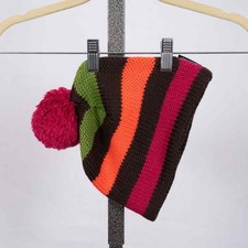 Obermeyer Wool Blend Pom-Pom Beanie Winter Hat Juniors One Size Striped