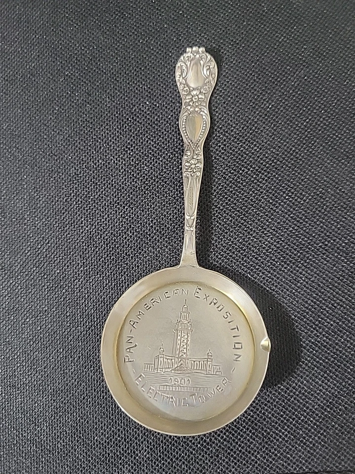 Antigua Cuchara de Plata Exposición Panamericana 1901 Torre Eléctrica BAKER-MANCHESTR Foto 2 de 4
