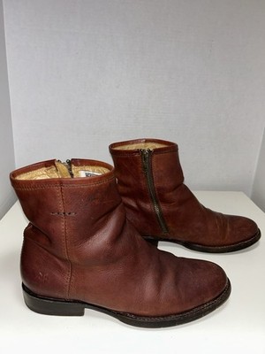 Frye 3476226 Women Cognac Brown Leather Ankle Zip  Biker Boots 7