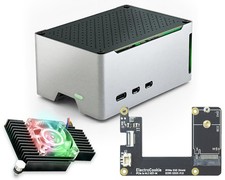 Raspberry Pi 5 Aluminum Compact Case M.2 NVMe SSD PCIe HAT RGB Cooler Black