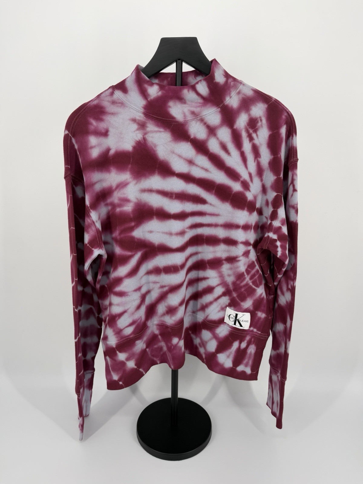 Calvin Klein Jeans Tie Dye Mock Neck Sweatshirt Womens L Pink Cotton NWT