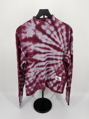 Calvin Klein Jeans Tie Dye Mock Neck Sweatshirt Womens L Pink Cotton NWT