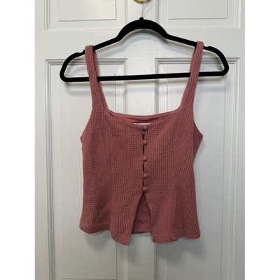 SABO Pink Waffle Knit Button Front Tank Top Size Small AUS 8 USA 4