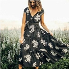 Free People All I Got maxi dress in a black floral pattern size 8