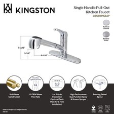 Kingston Brass Century One-Handle Pull-Out Polished Chrome Kitchen Faucet - NEW