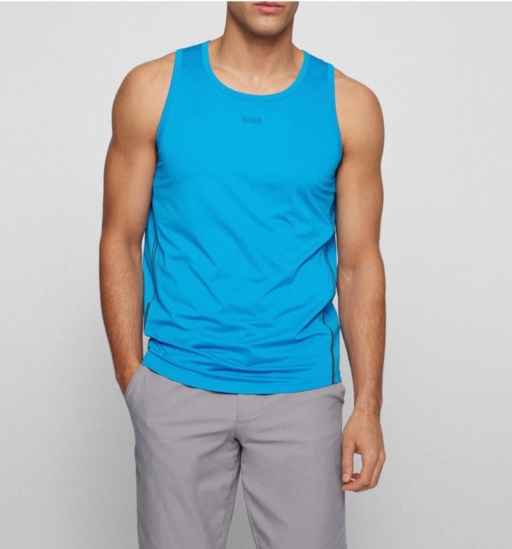 HUGO BOSS Open Blue Stretch ATHLETIC FIT mens GYM TANK TOP s