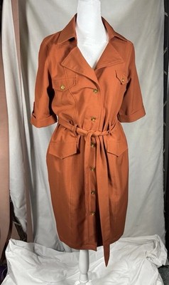 Sharagano Vintage Button-Front Midi Dress with Tie Waist Size 12