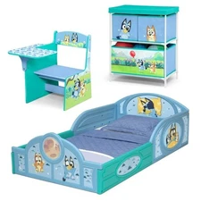 3-Piece Toddler Bedroom Set Bed Chair Desk Toy Organizer Blue Sleep-and-Play
