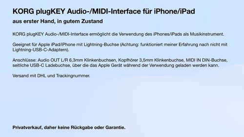 KORG plugKEY Audio-/MIDI-Interface für Apple iPhone/iPad mit Lightning-Buchse - Bild 5 von 5