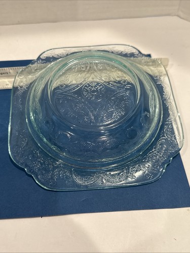 Vintage Federal Indiana Madrid Muster Runde Butterdose Servieren Türkis Aqua - Bild 4 von 7