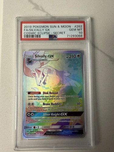 2019 POKEMON SUN & MOON COSMIC ECLIPSE SECRET #262 FULL ART/SILVALLY GX PSA 10