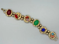 Vtg Goldette Style Victorian Revival Style Goldtone Slide Bracelet