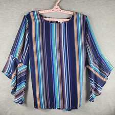 Cato EST 1946 Blouse Women 22/24W Multicolor Stripe Ruffle Bell Sleeve Tunic Top