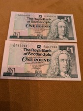 Royal Bank of Scotland �1 1 Pound bank note 1999 x2