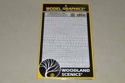 HO dry transfer decals Model Graphics MG721 letters railroad gothic WHITE