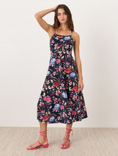 PACT Organic Fit Flare Midi Dress Dayspring Blooms Multi NEW