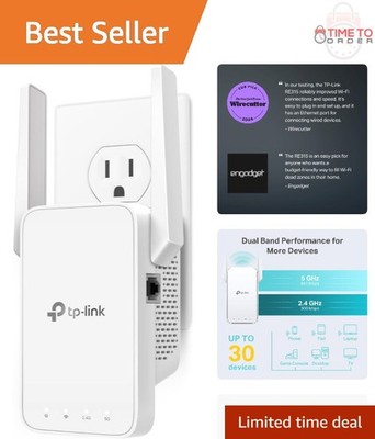 AC1200 WiFi Extender Dual Band Signal Booster Up to 1600 Sq.ft 32 Devices