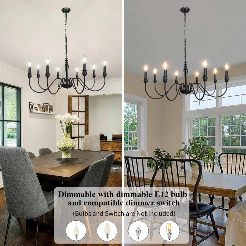 Araña de comedor negra mate, araña de granja de 8 luces 37" grande... Foto 2 de 4