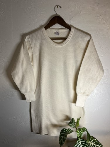 Chemise manches longues homme vintage USA Thermal Waffle poids lourd L coton crème - Photo 1/7