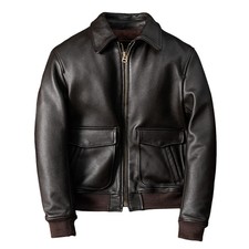 Retro Genuine Leather Jacket Men Short 100% Cowhide Coats Motorcycle Outwear
