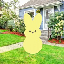 Easter Bunny Yard Sign Decoration with Stakes, Large Welcome Bunny Yellow