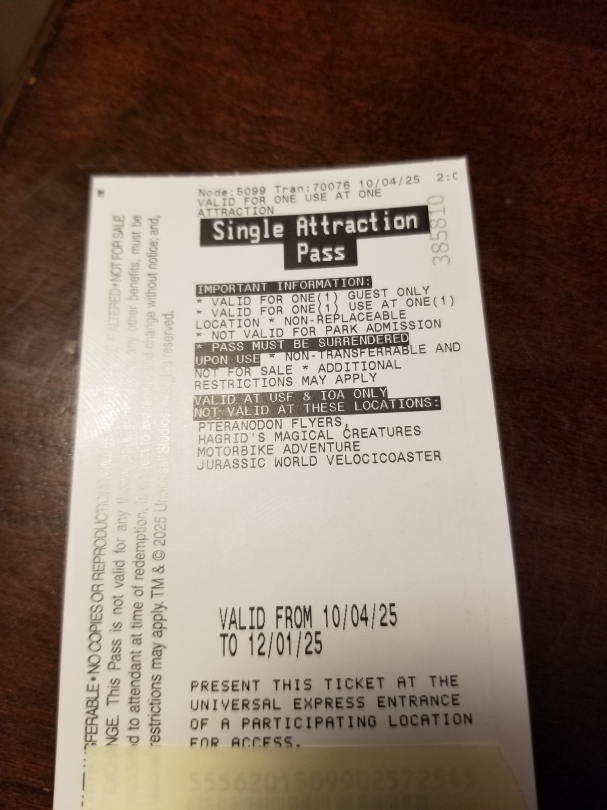 4x Universal Orlando Express Fast Pass Exp 12/1/25- Valid Thanksgiving Halloween