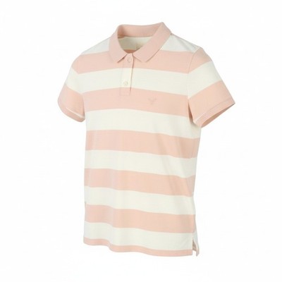 American Eagle Outfitters Damen T-Shirt Polo Kurzarm S Pink Gestreift