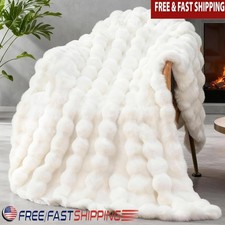 Faux Fur Throw Blanket Soft Plush Sherpa Cozy Bubble Wave Design Home Decor Gift