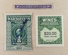 1923 US War Savings 5 Dollars scarce + 1941 Wines 20 Dollars + Narcotic 1 cent