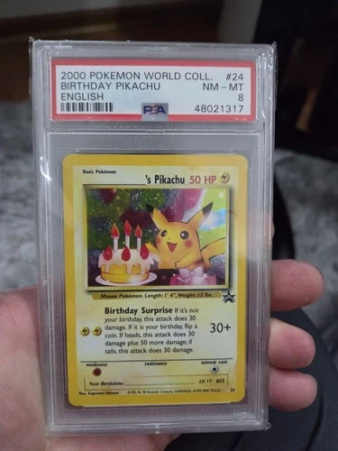 2000 POKEMON PROMO BLACK STAR #24 BIRTHDAY PIKACHU-HOLO PSA 8