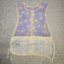 Vintage Sheer Cobbler Apron Smock w/ Pockets  Ties Lavender Yellow Floral Lace