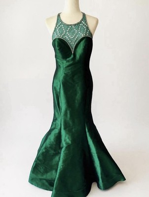Mac Duggal Emerald Green Mermaid Gown | Beaded Halter Formal Dress | eBay