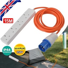 15M Caravan Hook Up Camping Mains Electric Extension Cable Lead 4 Way 16A Plug