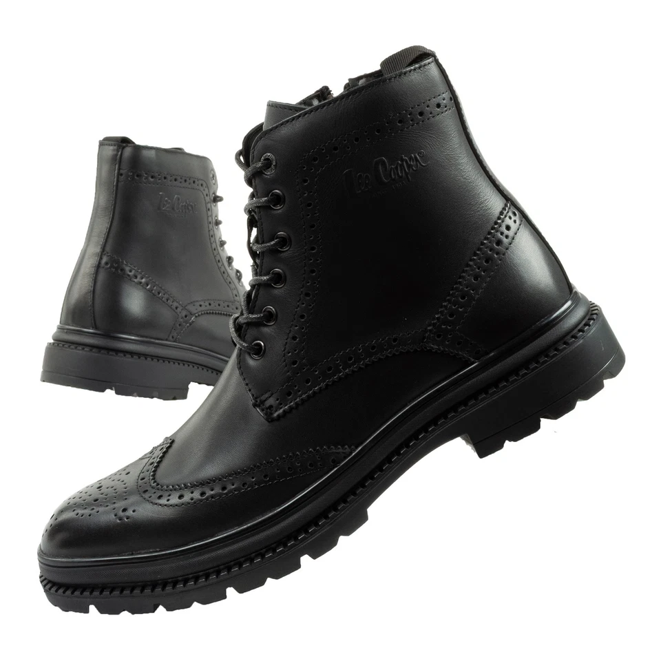 Lee Cooper Herren Leder Stiefel Elegant Schuhe Stiefeletten Echtleder Schwarz