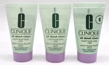 3 x Clinique All About Clean Liquid MILD Facial Soap Travel 1 fl oz / 30ml