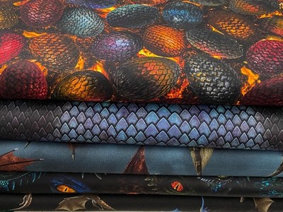 Timeless Treasures Drachen Schwarz Baumwollstoff von 1/4M * Fantasy Eier Waage