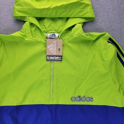Adidas Windbreaker Jacket Womens L Lime Green Blue Climashell Half