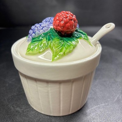 Kato Kogei Showa Vintage Sugar Pot with Lid & Spoon Ceramic Japan Unused