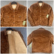 Mutual Weave Mens Sherpa Lined Corduroy Trucker Jacket Kona Brown Size XL NEW