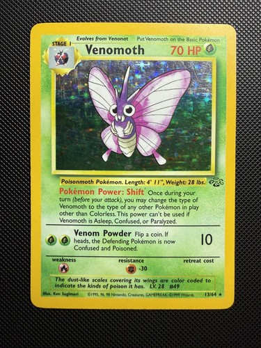 Venomoth Holo 13/64 Jungle Set Pokemon Card WOTC MP