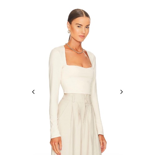 Lovers + Friends Braxton Top Ivory Sweetheart Long Sleeve Crop Top Size S NWT