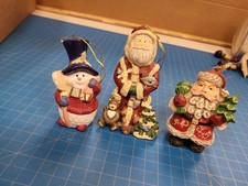 Santa Snowman Christmas Ornaments Set 3 Figurine Holiday Tree Decoration Made