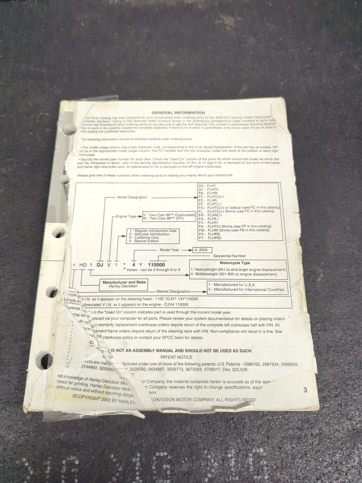 Harley-Davidson 99456-04 PARTS CATALOG / Manual 2004 FL Touring Models