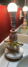 Vintage 1970 Yellow Humpty Dumpty Wooden Nursery Table Lamp Fairy Tales Whimsy